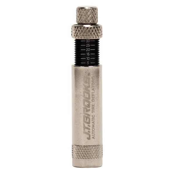 J.T. Brooks Automatic Tire Deflators PRO (ATDP4) Expedition Exchange PSI Scale Dial to Desired Pressure Stops Automatically Knurled Activation Knob To Intitiate Instruction Card