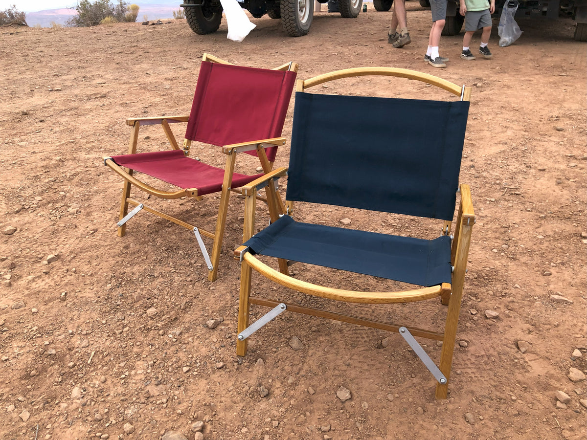 Kermit Chair Co. Navy Touring Chair (KCC103) Oak Expedition Exchange Aluminum Steel Folding Disassembles Burgundy Red