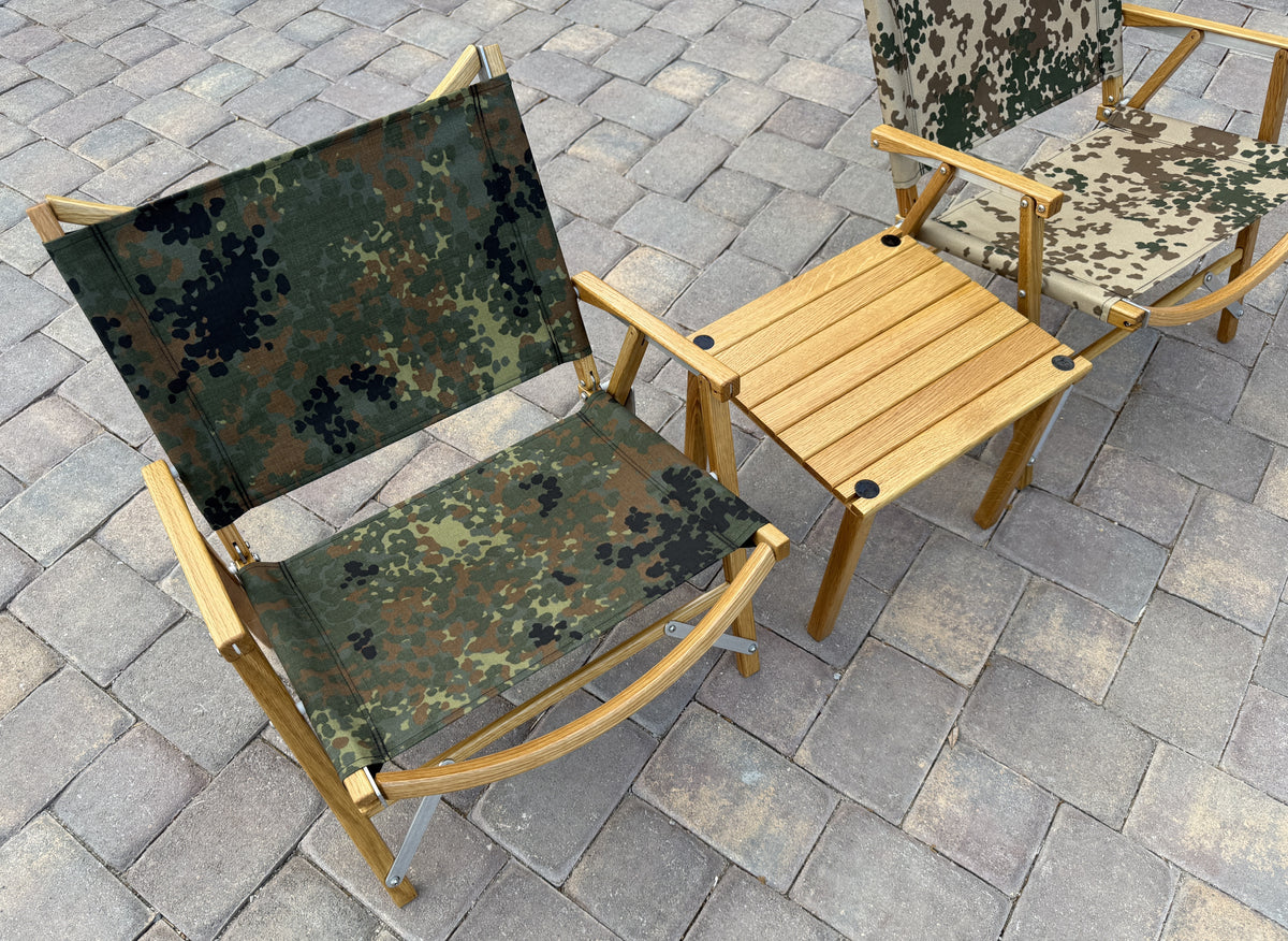 Kermit Chair Co. Kermit Table (KERMITTABLE) Between Flecktarn Kermit Chair and Tropentarn Kermit Chair German Camouflage