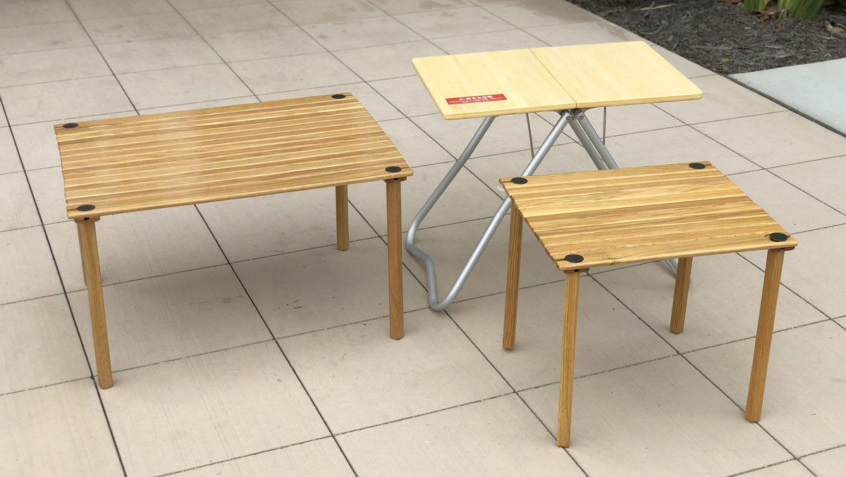 Kermit Chair Co. WIDE Kermit Table (KERMITWIDE) Comparison to Small Kermit Table and Snow Peak Folding My Table All Available At Authorized Dealer Expedition Exchange