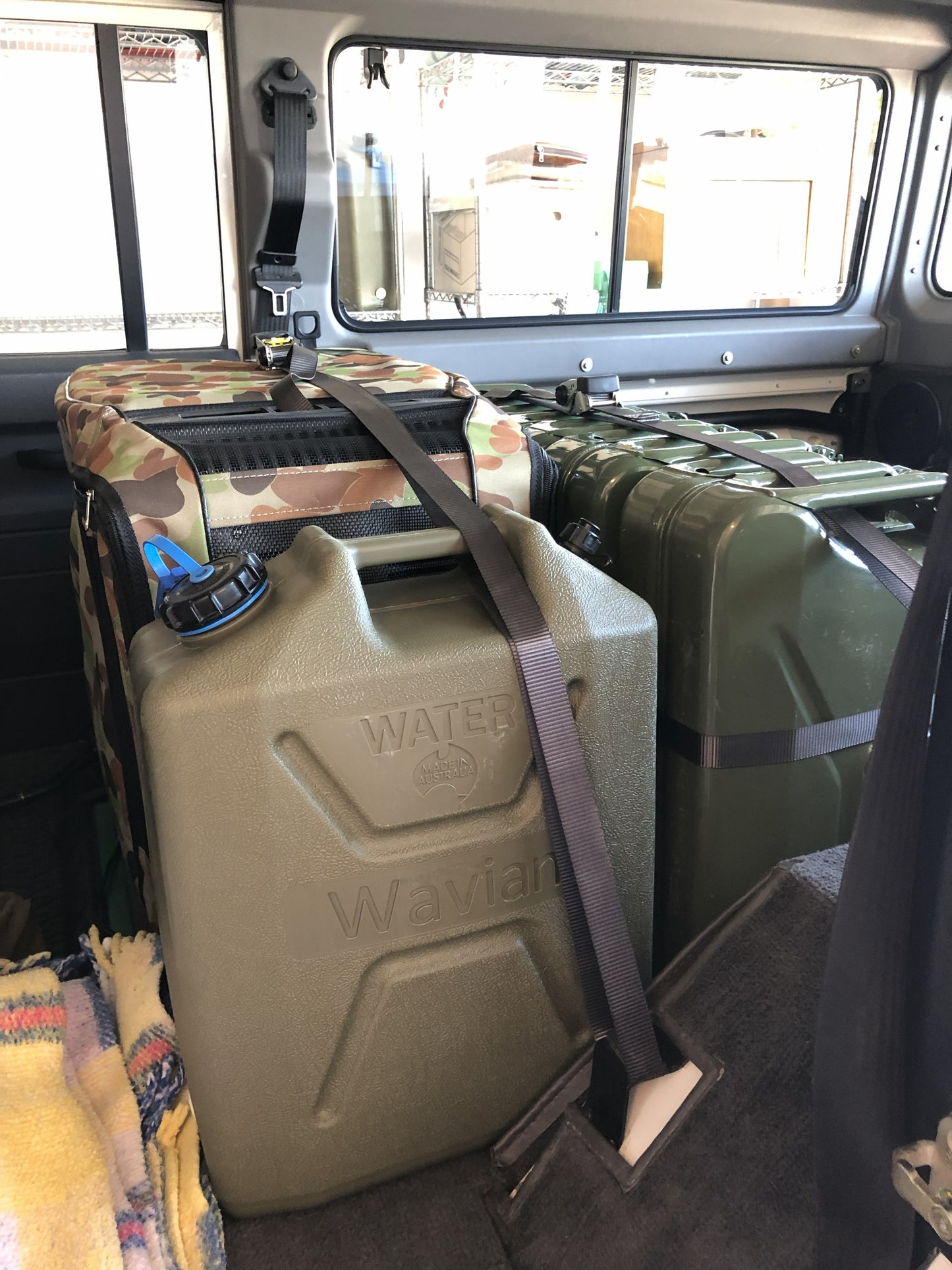 Wavian Water Jerry Can Fuel NATO Cans Engel Freezer Fridge in John's Land Rover NAS Defender 110 Expedition Exchange