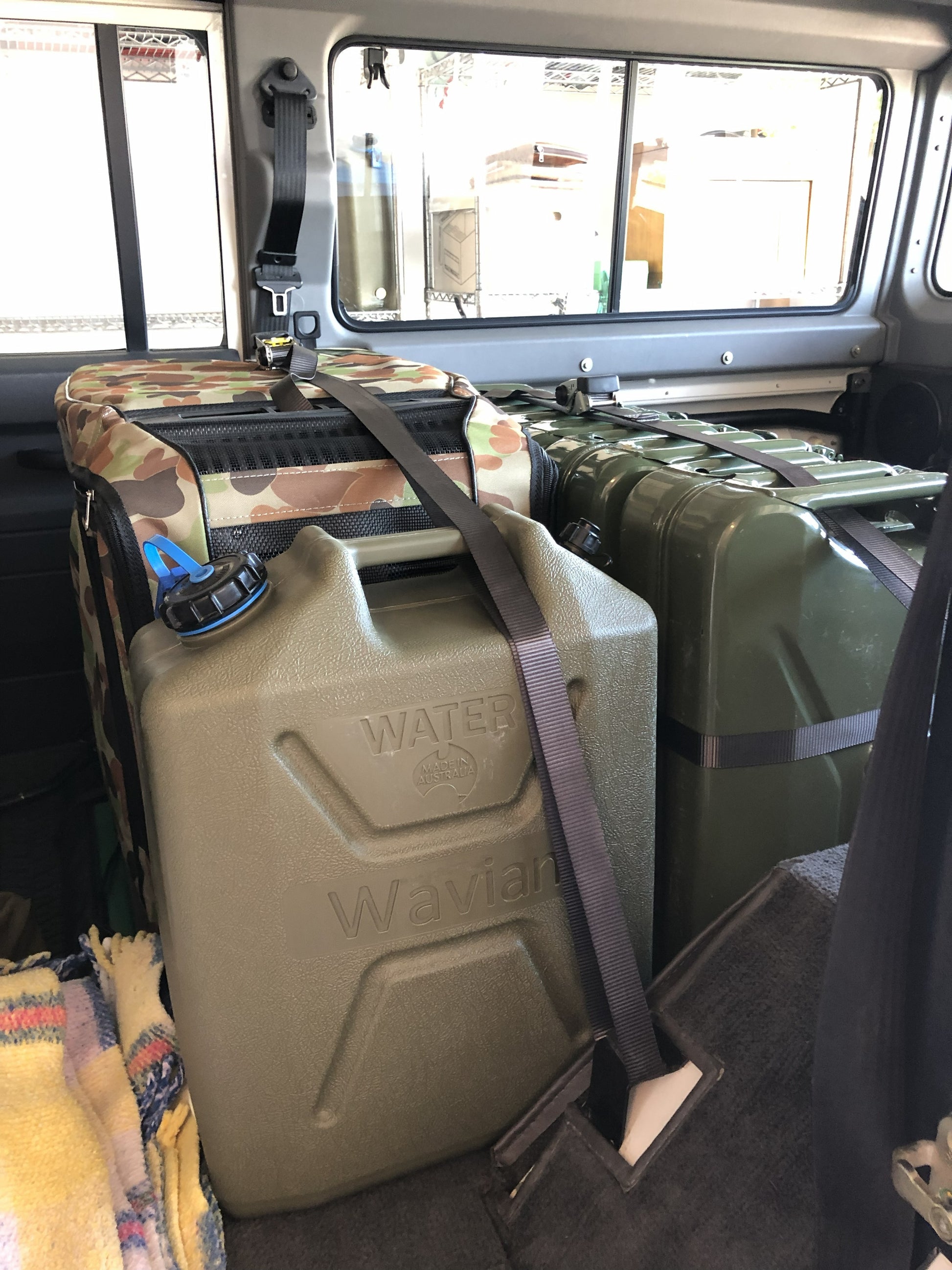 Wavian Water Jerry Can Fuel NATO Cans Engel Freezer Fridge in John's Land Rover NAS Defender 110 Expedition Exchange