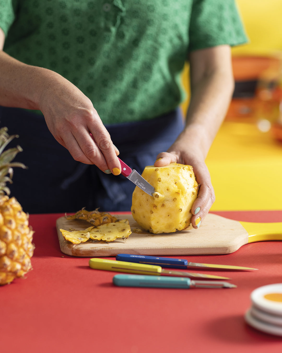 Opinel Les Essentiels du Cuisinier Pop 80 Set (003208) Expedition Exchange Pink Yellow Blue Green Pink Vegetable Knife on Pinepple