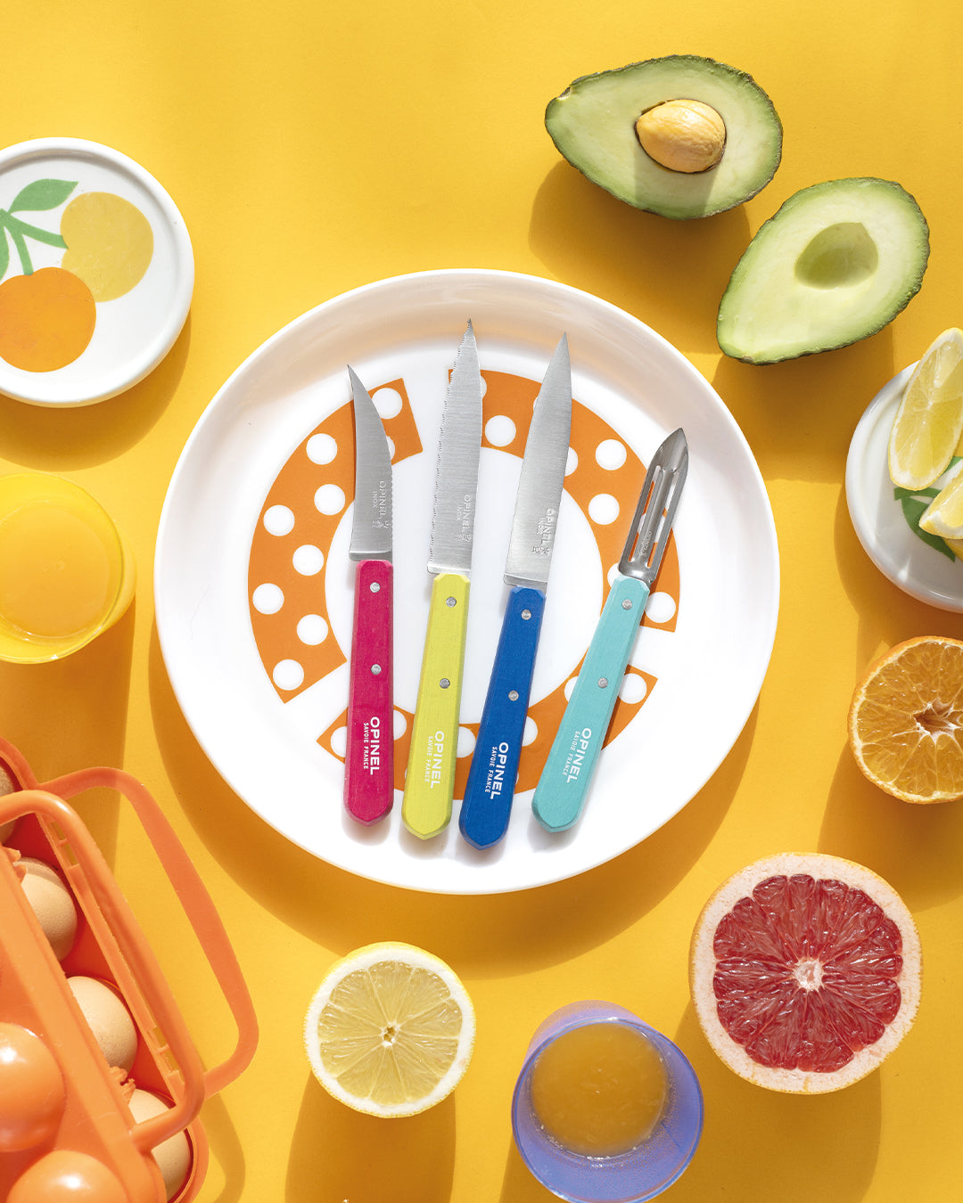 Opinel Les Essentiels du Cuisinier Pop 80 Set (003208) Expedition Exchange Pink Yellow Blue Green Avocado Lemon Orange Blood Orange