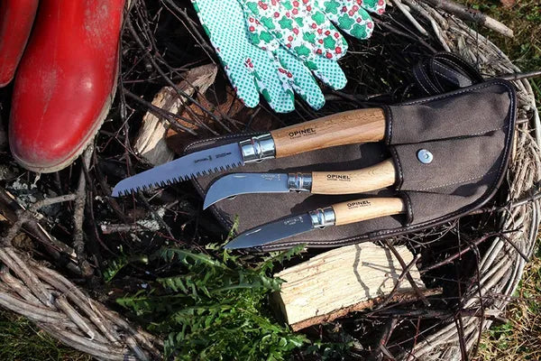 Opinel No.08 Garden Folding Knife (133080) Expedition Exchange Garden Trio Beechwood Handles No.12 Folding Saw No.18 Pruning Knife No.08 Garden Knife