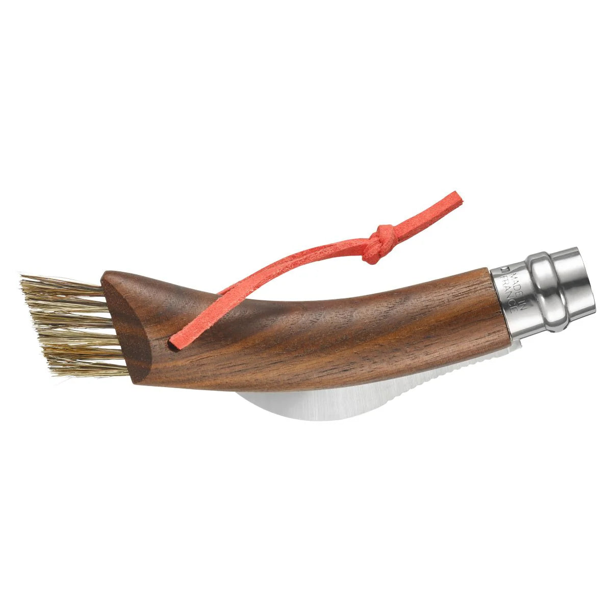 Opinel No.08 Mushroom BLACK WALNUT Folding Knife (003250) Expedition Exchange American Black Walnut Handle Varnished Boar's Hair Brush Bristles Bright Orange Lanyard