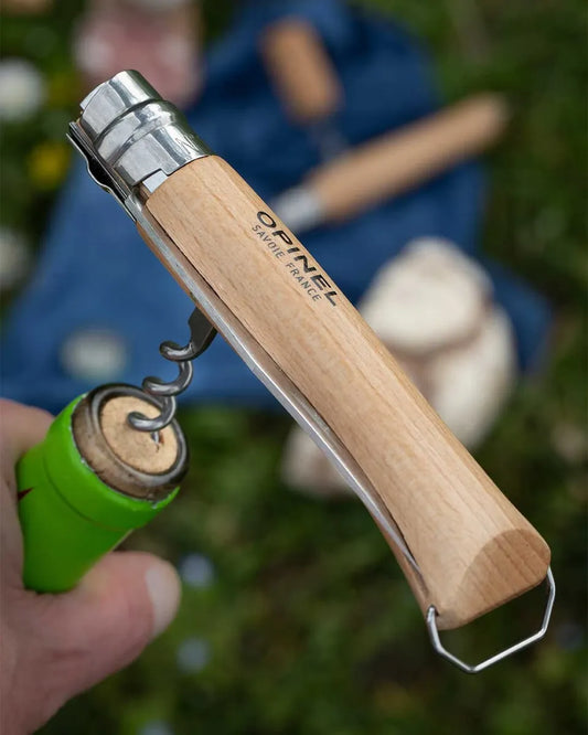 Opinel No.10 Corkscrew Folding Knife With Bottle Opener (002578) Expediion Exchange Worm Beechwood Virobloc