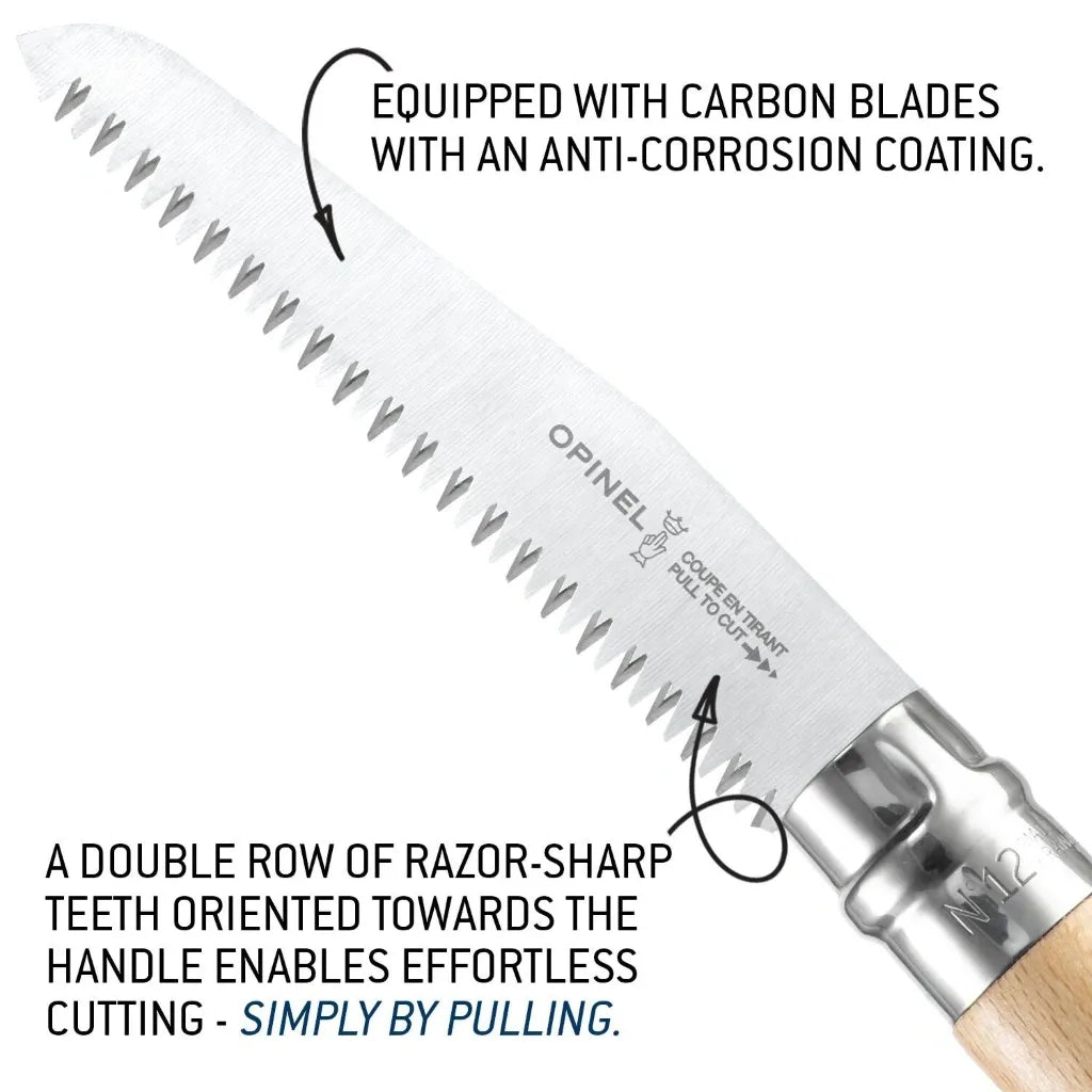 Opinel No.12 Folding Saw Knife (165126) Expedition Exchange Carbon Steel Blades With Anti-Corrosion Coating Double Row Razor Sharp Teeth Oriented To Cut On Pull Stroke