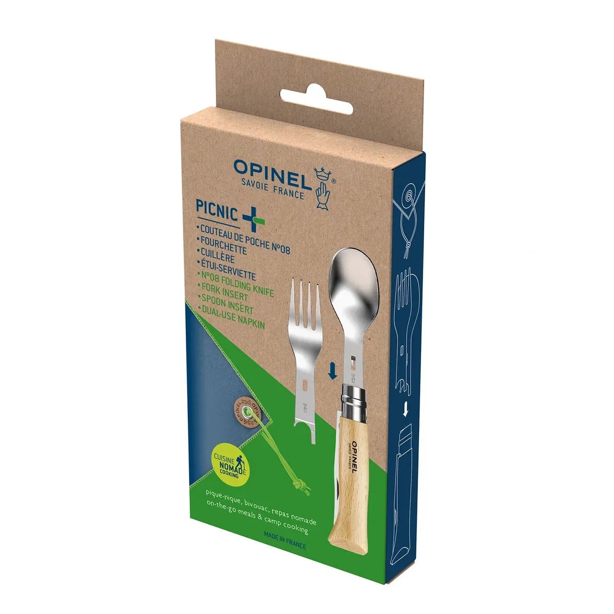 Opinel Picnic+ Cutlery Complete Set with No.08 Folding Knife (002500) Cardboard Packaging