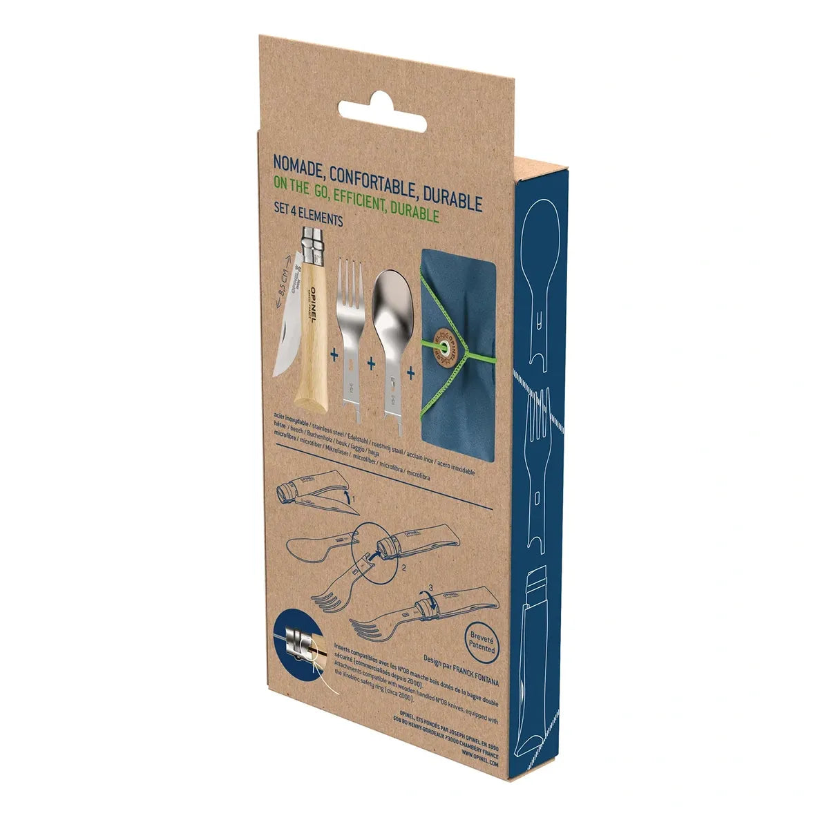Opinel Picnic+ Cutlery Complete Set with No.08 Folding Knife (002500) Cardboard Packaging