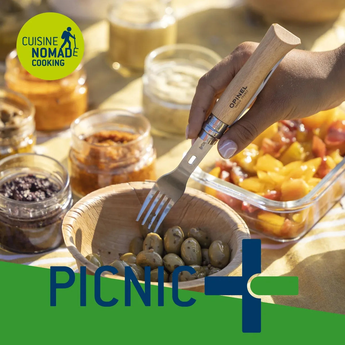 Opinel Picnic+ Cutlery Complete Set with No.08 Folding Knife (002500) Fork Olives 