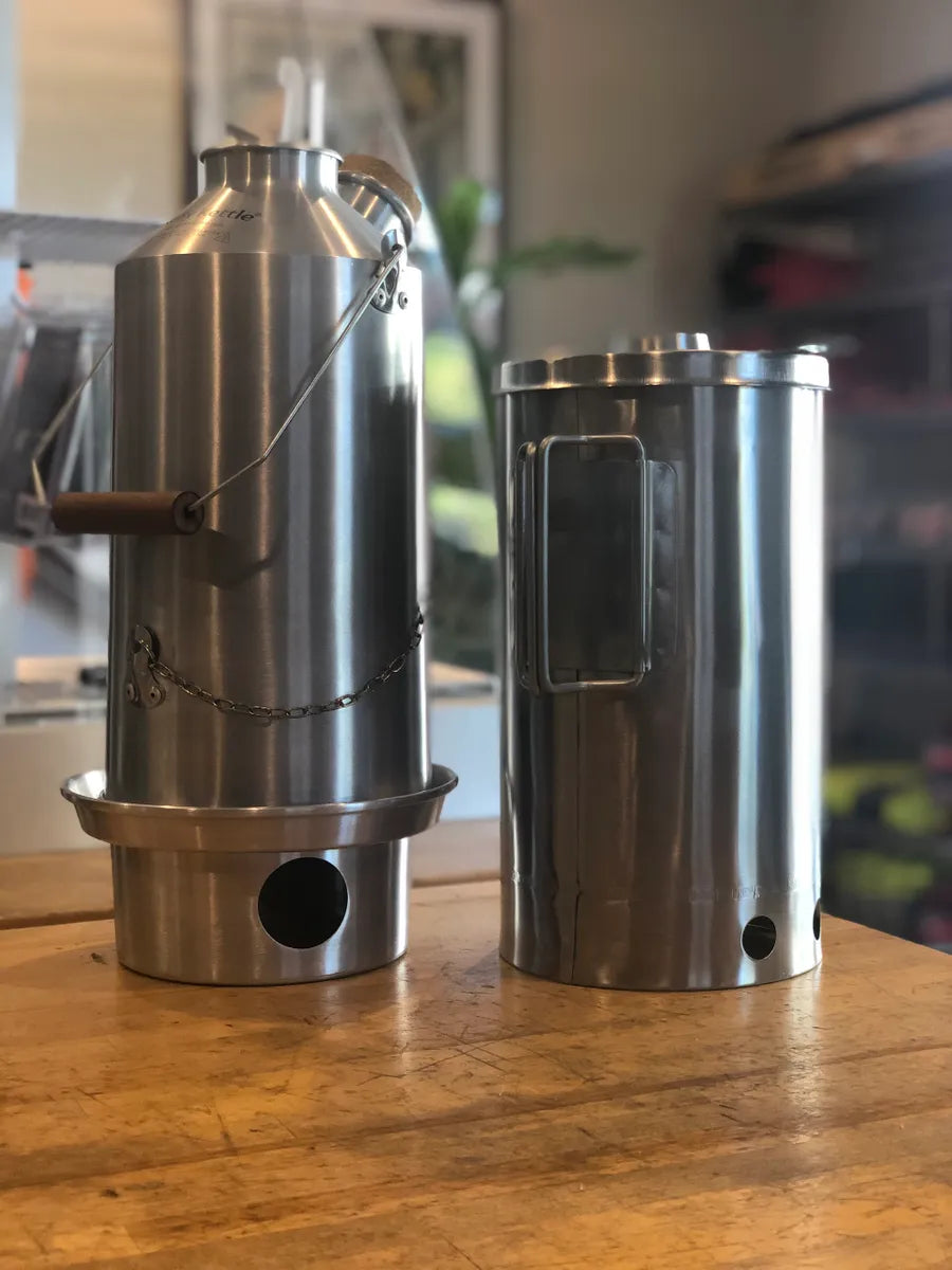 Kelly Kettle Base Camp With Base Comapred to More Compact Eco Billy at Expedition Exchange