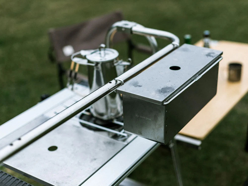 Snow Peak Box Hanger Half Unit Stainless Insert Classic Kettle IGT Iron Grill Table Bamboo Side Table Extension at Expedition Exchange