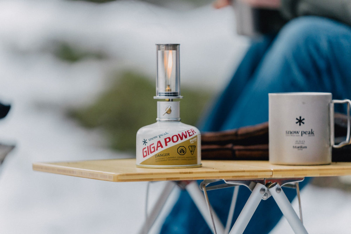 Snow Peak My Table (LV-034TR) Gigapower Isobutane 110 250 500 Nocturne Lantern 450 Double-Wall Titanium Mug Folding Handles