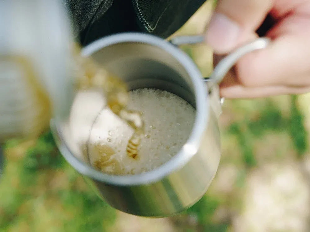 Snow Peak Shimo Stein 700 (TW-700) Japanese Beer From Can Poured Into Shimo Stein