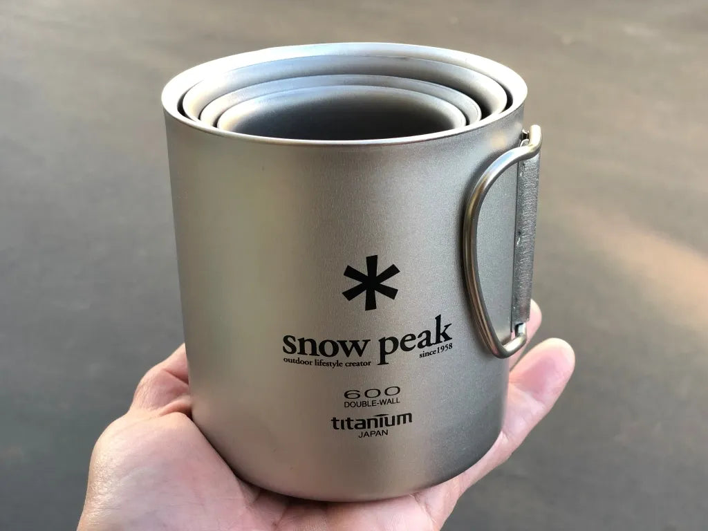 Snow Peak Titanium Double Wall 600 Mug (MG-054R) With Stacking Mug Set H Inside 600 Mug