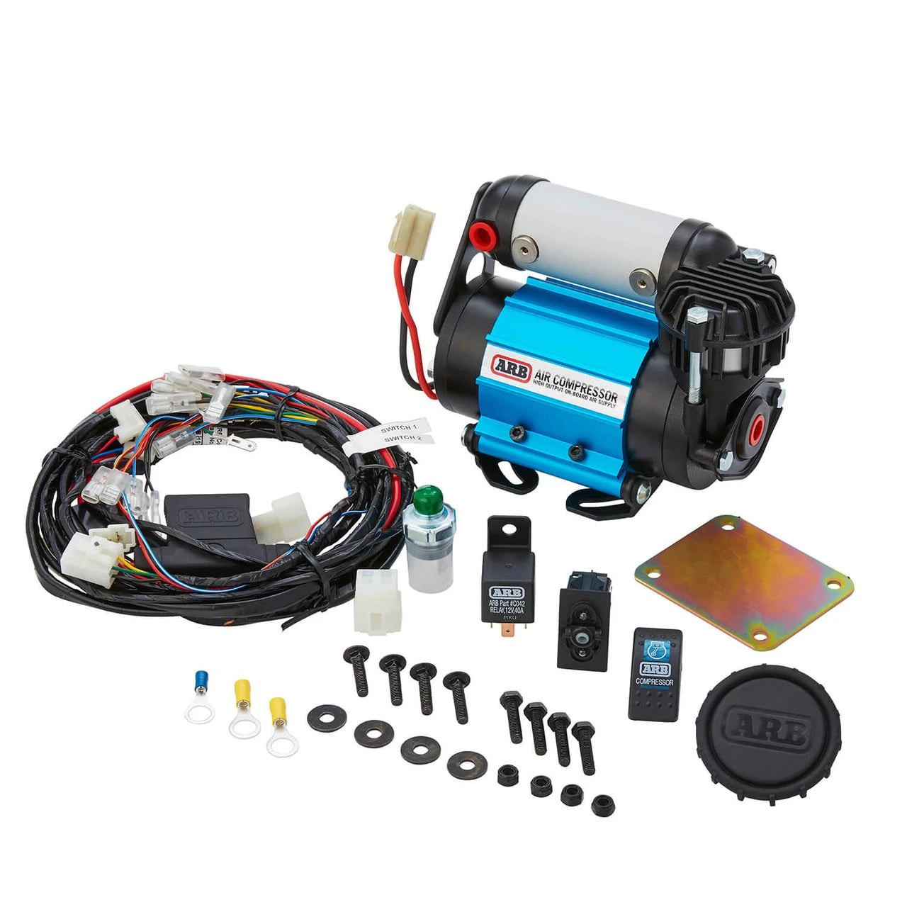 ARB Single Motor Onboard 12V Air Compressor (CKMA12) Expedition Exchange Switch Wiring Harness Loom Mounting Bolts Air Filter Relay Carling Switch Mounting Plate Solenoid