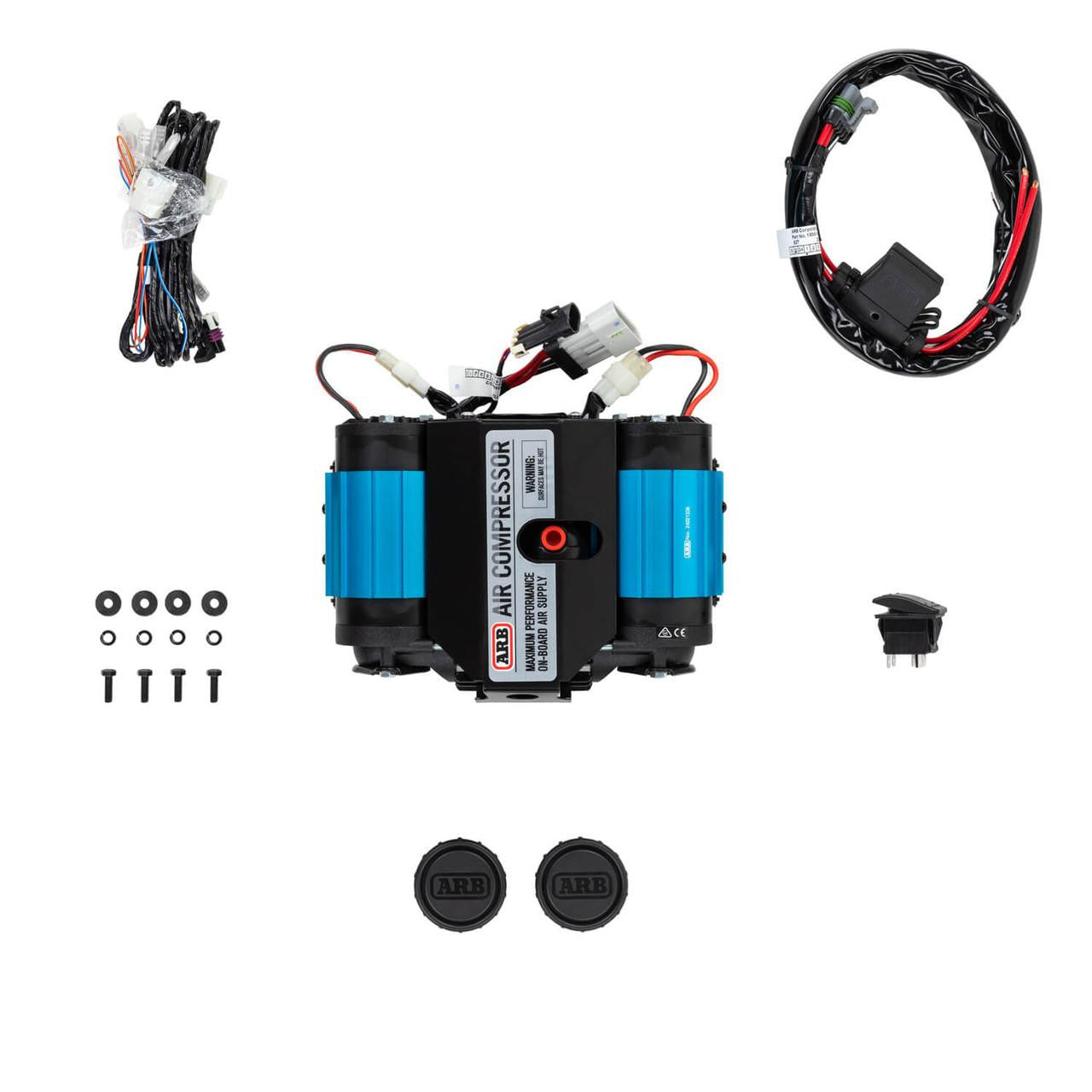 ARB Twin Motor Onboard 12V Air Compressor (CKMTA12) Expedition Exchange Wiring Harness Carling Switch Sintered Bronze Air Filters Mounting Screws Instructions Full Kit