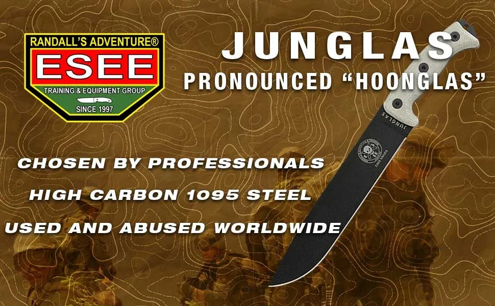 ESEE Knives Junglas with Dark Earth Blade, Kydex Sheath, Canvas Micarta Handles (JUNGLAS-DE-E)