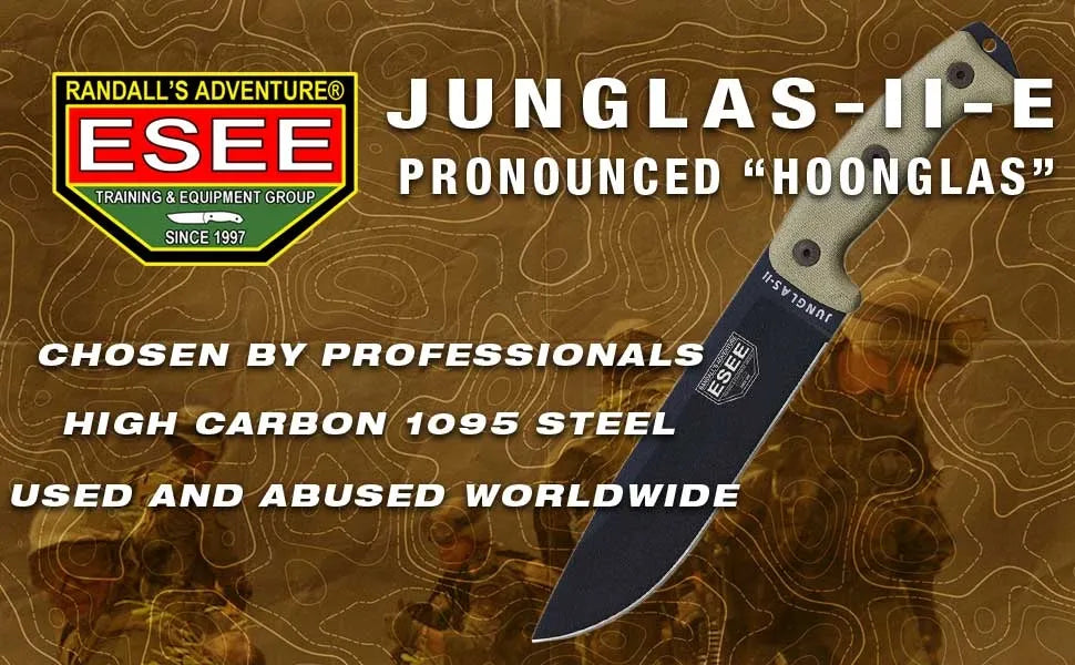 ESEE Knives Junglas II with Black Blade, Kydex Sheath, Canvas Micarta Handles (JUNGLAS-II-E)