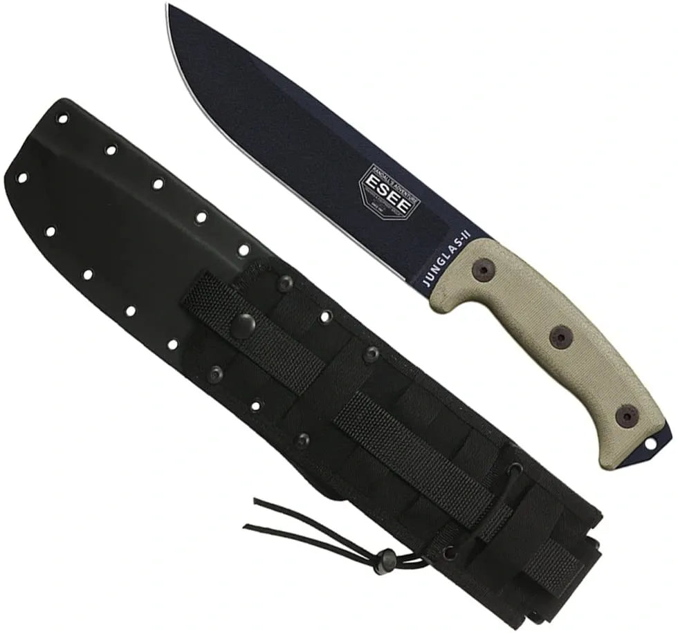 ESEE Knives Junglas II with Black Blade, Kydex Sheath, Canvas Micarta Handles (JUNGLAS-II-E)