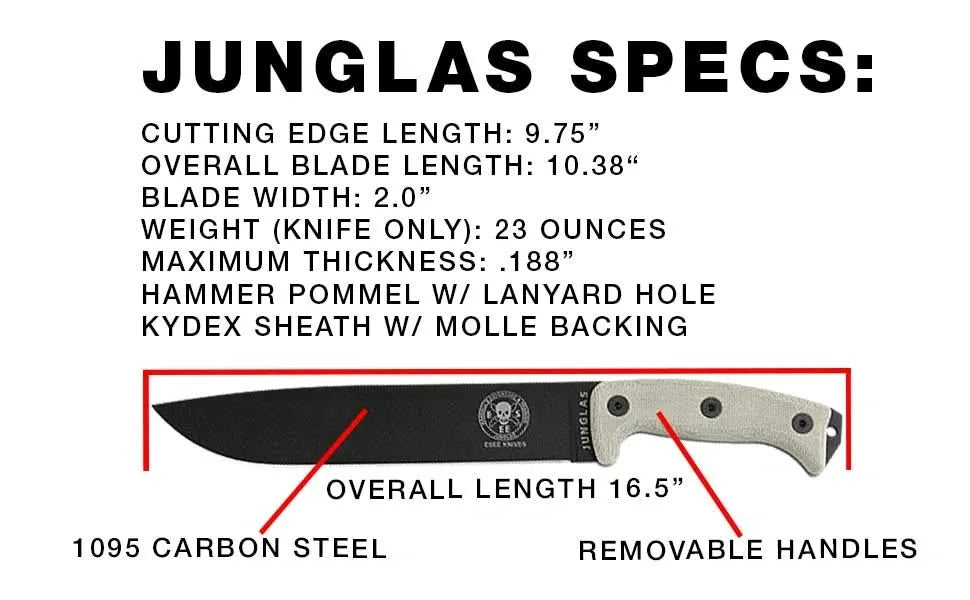 ESEE Knives Junglas with Dark Earth Blade, Kydex Sheath, Canvas Micarta Handles (JUNGLAS-DE-E)
