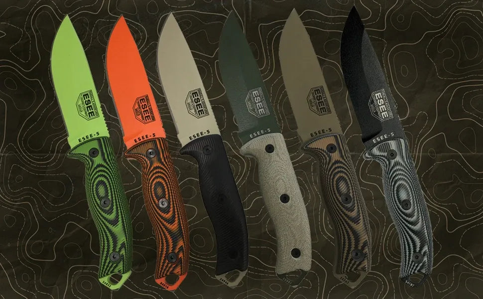 ESEE Knives ESEE-5 with Black Blade, Kydex Sheath, G10 Gray/Black 3D Handles (5PB-002)