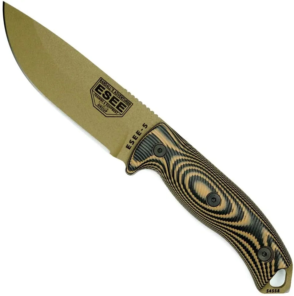 ESEE Knives ESEE-5 with Dark Earth Blade, Kydex Sheath, G10 Coyote/Black 3D Handles (5PDE-005)
