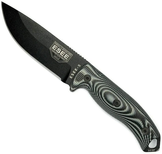 ESEE Knives ESEE-5 with Black Blade, Kydex Sheath, G10 Gray/Black 3D Handles (5PB-002)