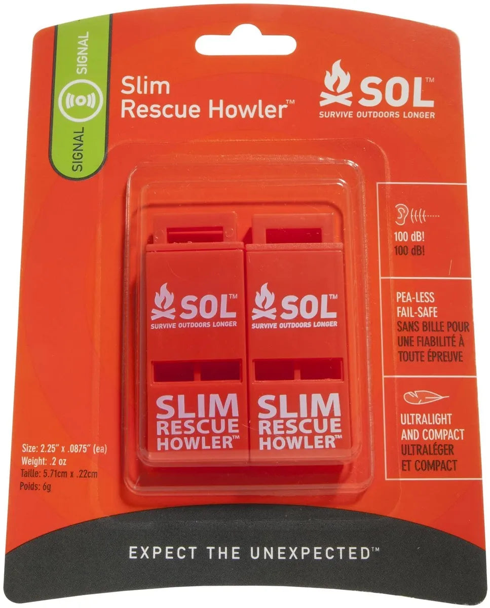 SOL Slim Rescue Howler Whistle, Two-Pack (0140-0010)