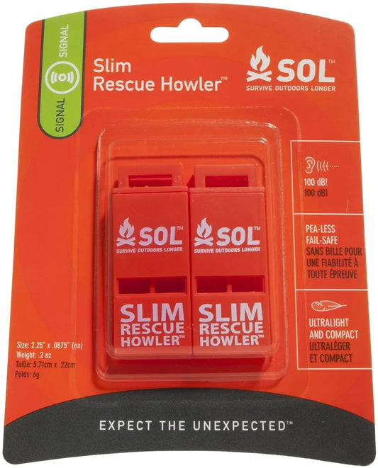 SOL Slim Rescue Howler Whistle, Two-Pack (0140-0010)