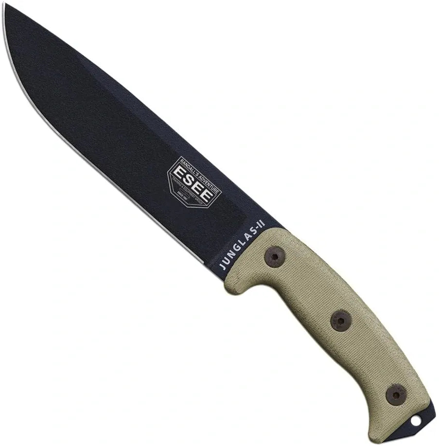 ESEE Knives Junglas II with Black Blade, Kydex Sheath, Canvas Micarta Handles (JUNGLAS-II-E)