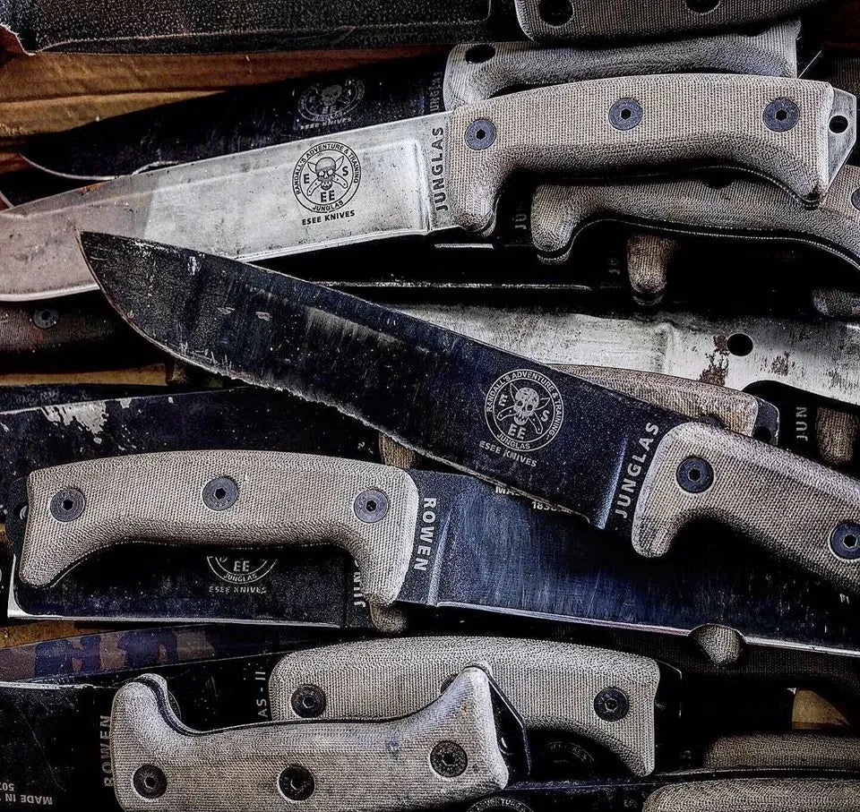 ESEE Knives Junglas with Black Blade, Kydex Sheath, Canvas Micarta Handles (JUNGLAS-E)