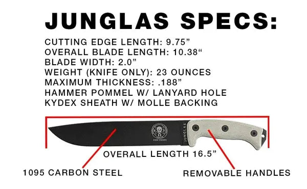 ESEE Knives Junglas with Black Blade, Kydex Sheath, Canvas Micarta Handles (JUNGLAS-E)