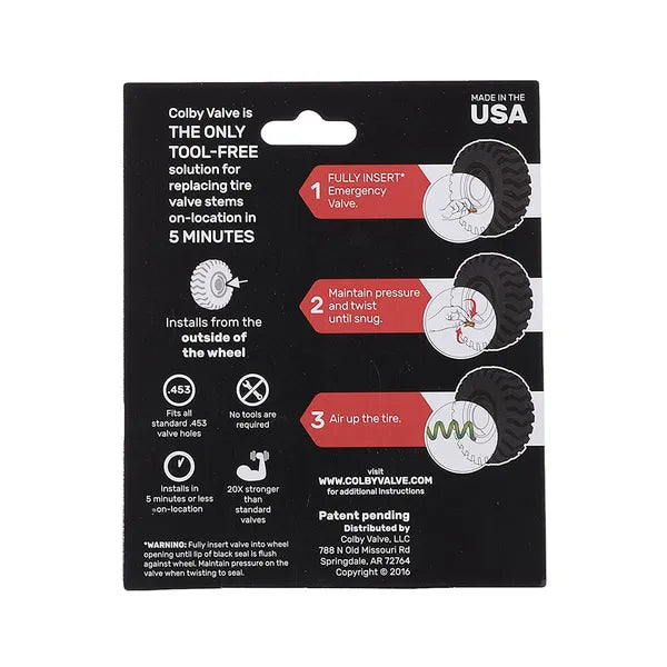 Colby Valve Emergency Tire Valve - BLACK COLOR, SINGLE PACK (CV-EV4)